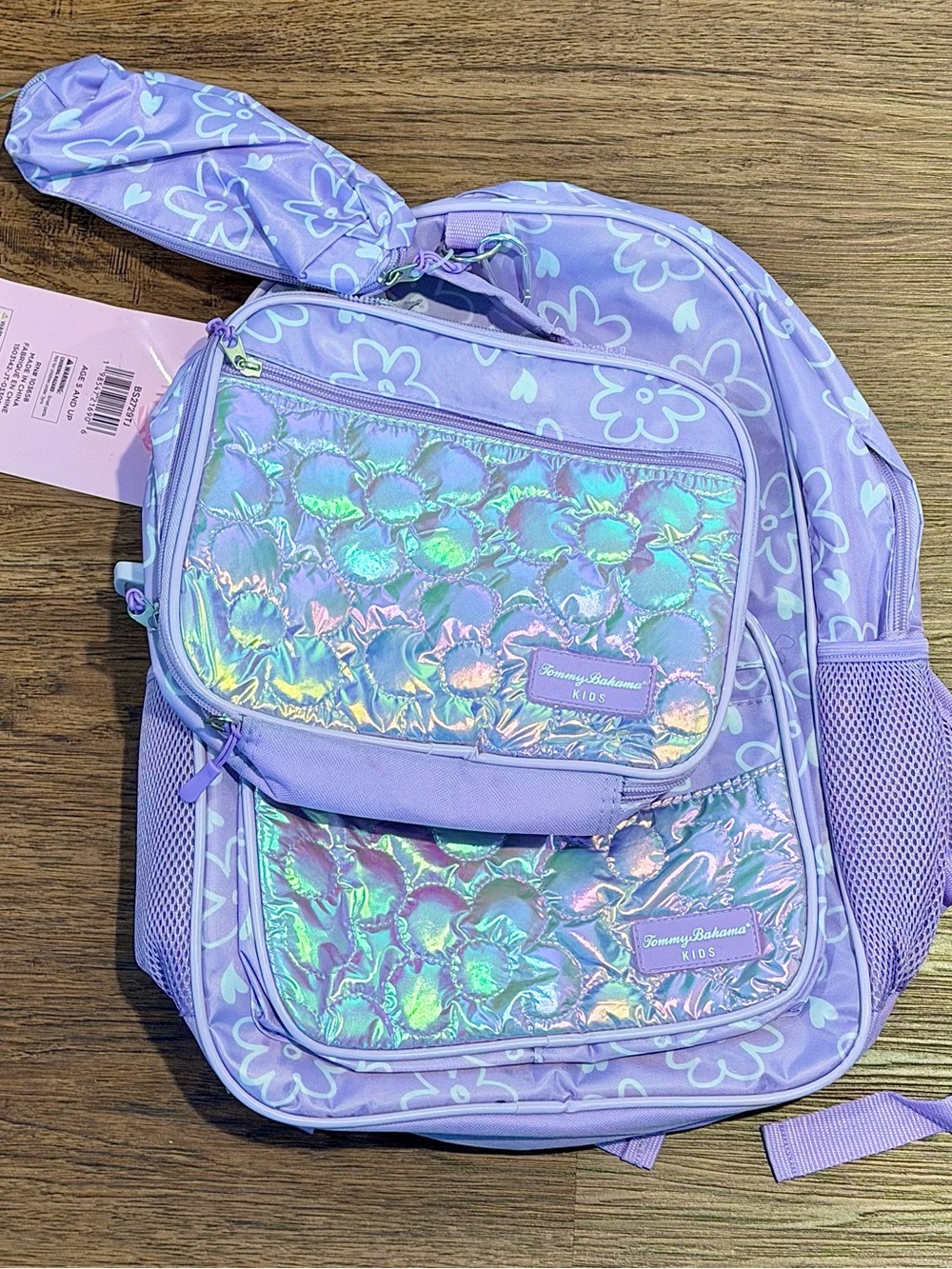 BRAND NEW 5 Piece Tommy Bahama Kids Purple Holographic backpack combo set